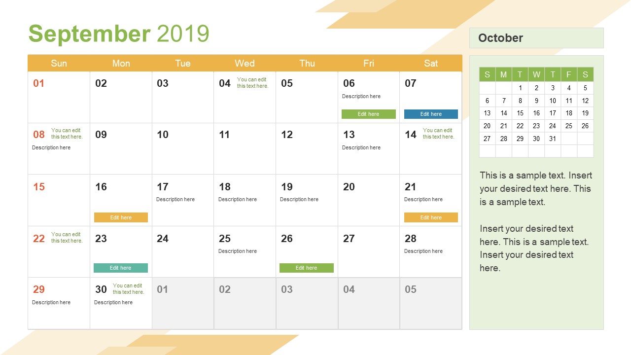Monthly Calendar 2019 Template September