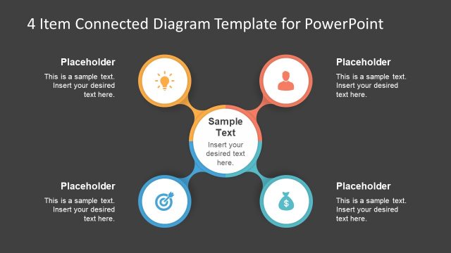 Spoke Connected Diagram 4 Item PPT