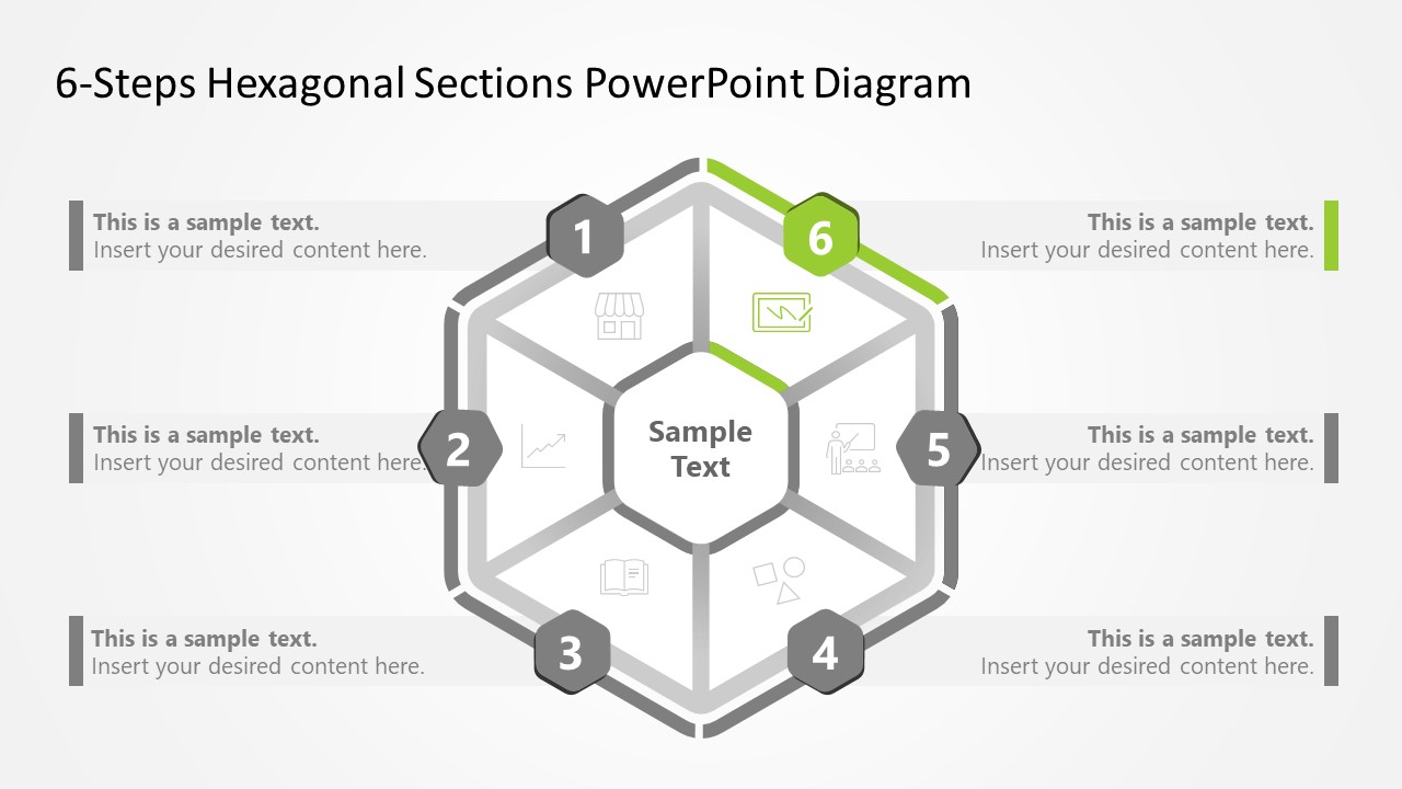 6 Step Hexagonal Diagram for PPT Presentation