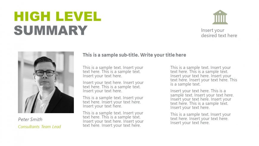 PPT Template Slide for High-Level Summary