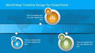 World Map Horizontal Timeline Slide for PowerPoint and 3 Elements