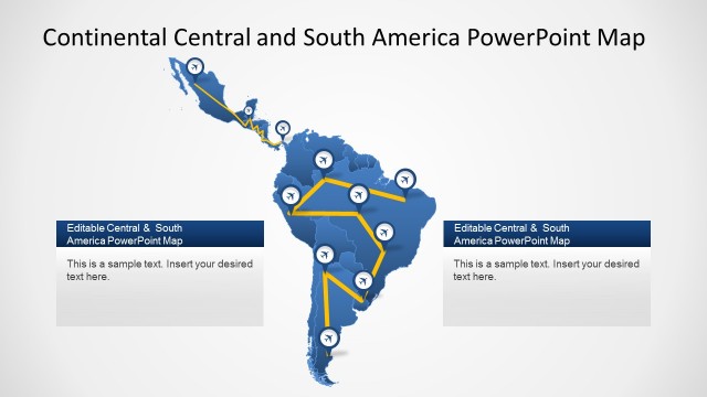 Latin America PowerPoint Map with Plane Routes