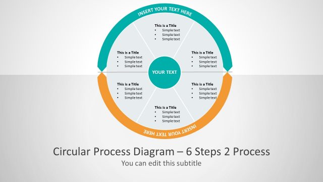 Six Segments Circular Two Process PowerPoint Diagram