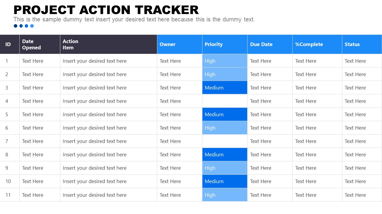 Project Action Tracker Table Template - SlideModel