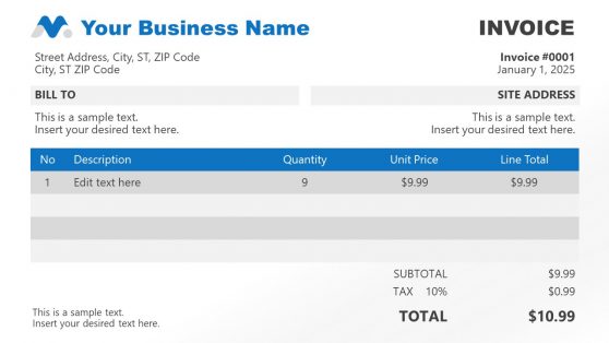 Blue Theme Invoice PowerPoint 