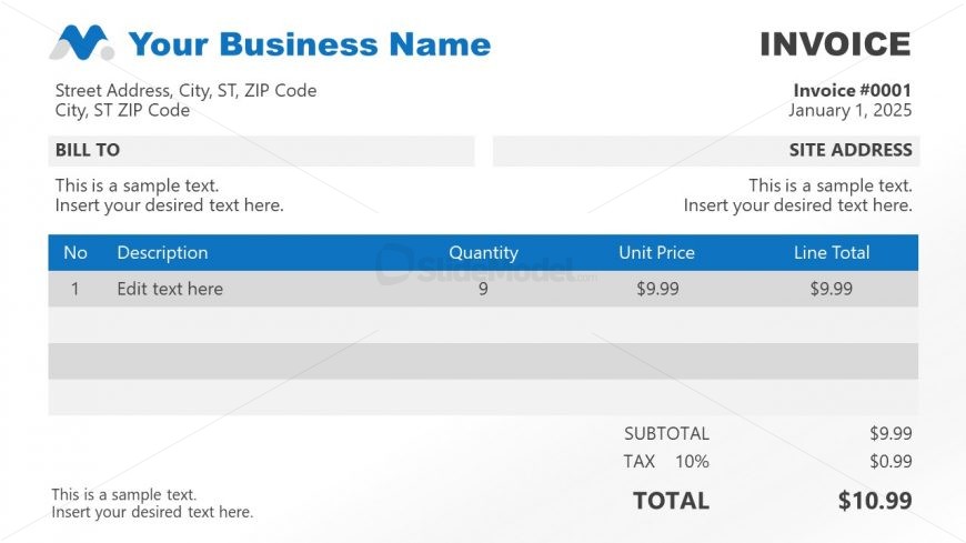 Blue Theme Invoice PowerPoint