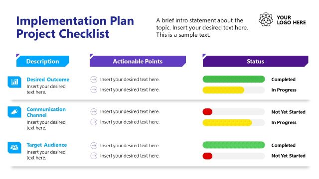 Implemenatation Plan Project Checklist Template Slide
