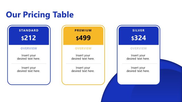 Our Pricing Table PowerPoint Slide