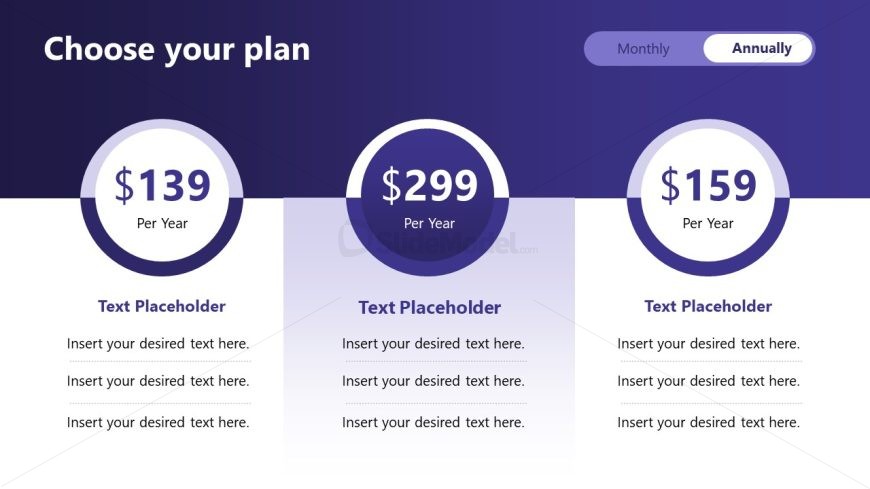 Annual Pricing Table PowerPoint Slide 