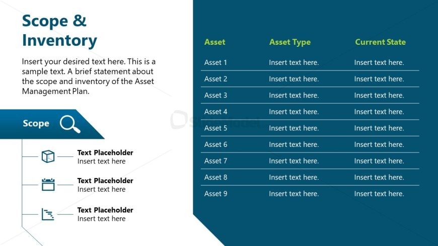 PPT Slide Template for Presenting Scope & Inventory