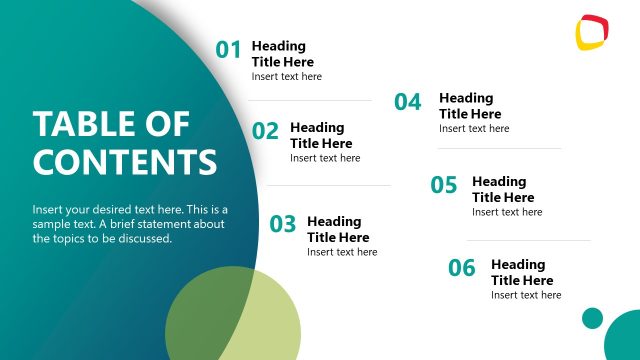 Table of Contents Slide for Presentation