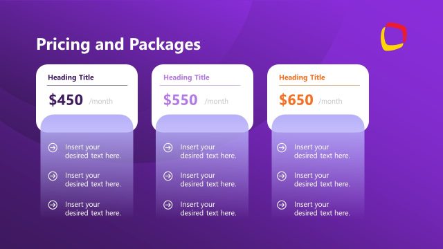 Pricing Packages Three Columns Slide Template