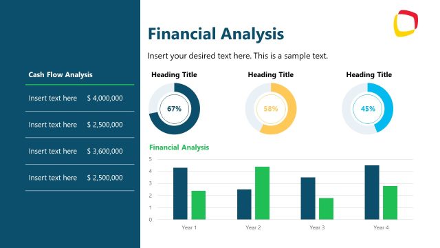Financial Analysis Slide with Bar Chart and Circular Diagram