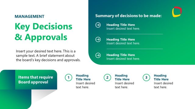 Key Decisions & Approvals with Editable Text Headings