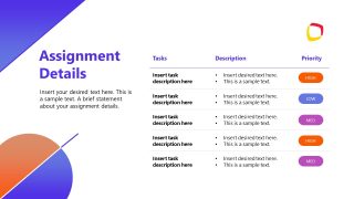 PPT Table Slide for Assignment Details Presentation