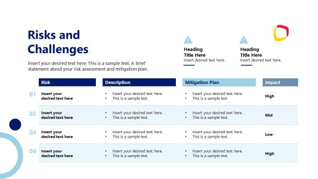 Risks & Challenges Slide with Columns Design