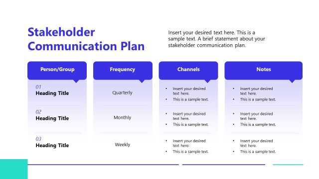 Stakeholder Communication Plan Slide with Four Columns
