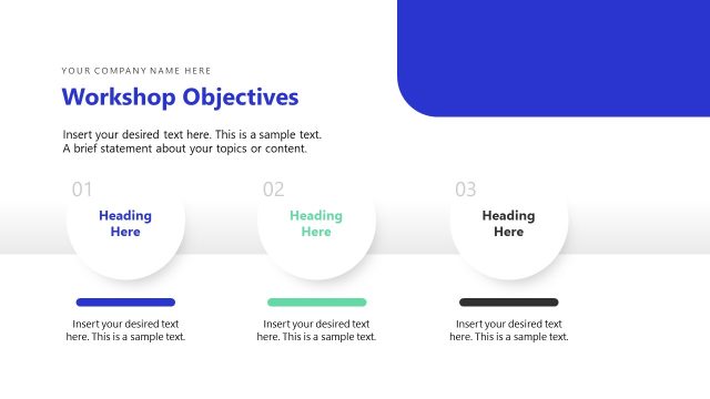 Work Objectives Slide with Three Circular Shapes
