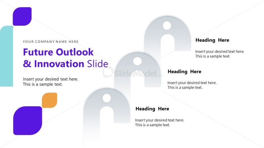 Future Outlook & Innovation Slide Template for insurance presentations, featuring a modern layout with sections for headings and text.