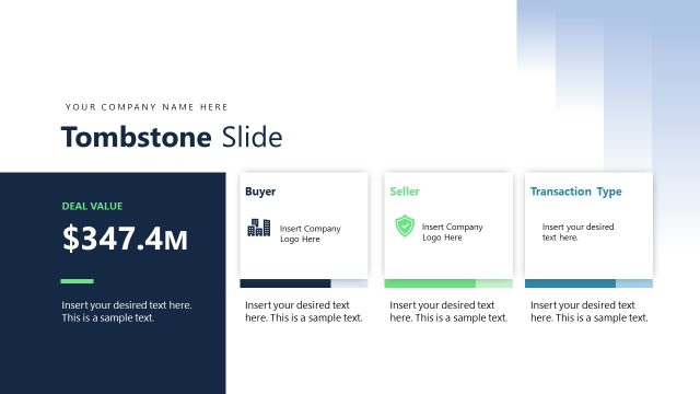 Deal Value Presentation – Tombstone Presentation Layout