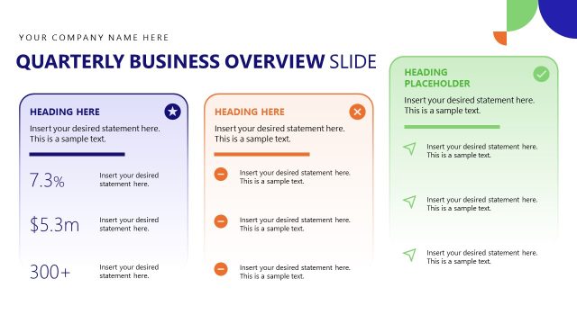 Quarterly Business Overview Slide with Placeholder Data