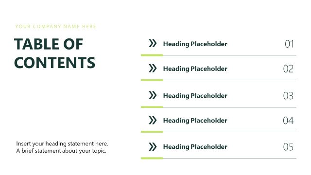 Five-Section Table of Contents ESG Presentation Design