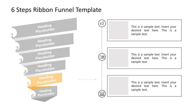 Ribbon Style 6 Steps Funnel PowerPoint Stage 5