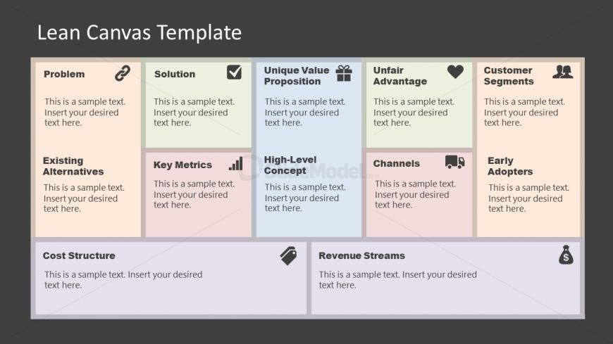 PPT Lean Canvas Flat Diagram 