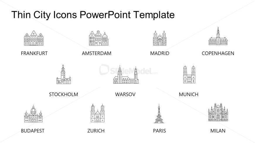 Customizable Thin City Icons PPT Template