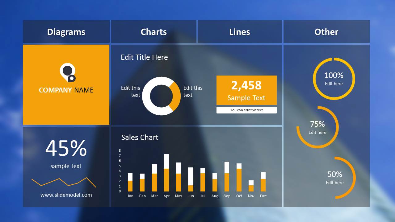 Blur Dashboard Slide for PowerPoint with Blue Background SlideModel