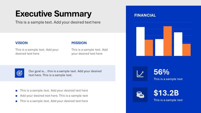 Executive Summary Slide for Mission, Vision & Data Chart Slide