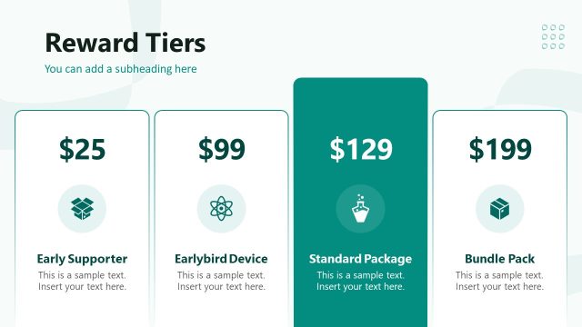 Reward Tiers PowerPoint Slide – Crowdfunding Pitch Deck Template