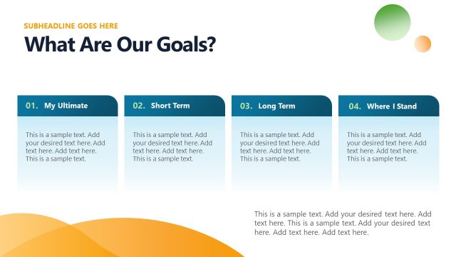 Company Goals Overview Slide with Four Columns