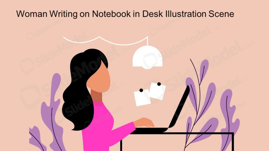 PPT Woman Writing Notebook Cartoon Illustration