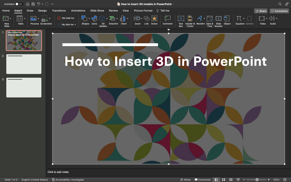 point de départ sur la façon d'insérer 3d dans PowerPoint