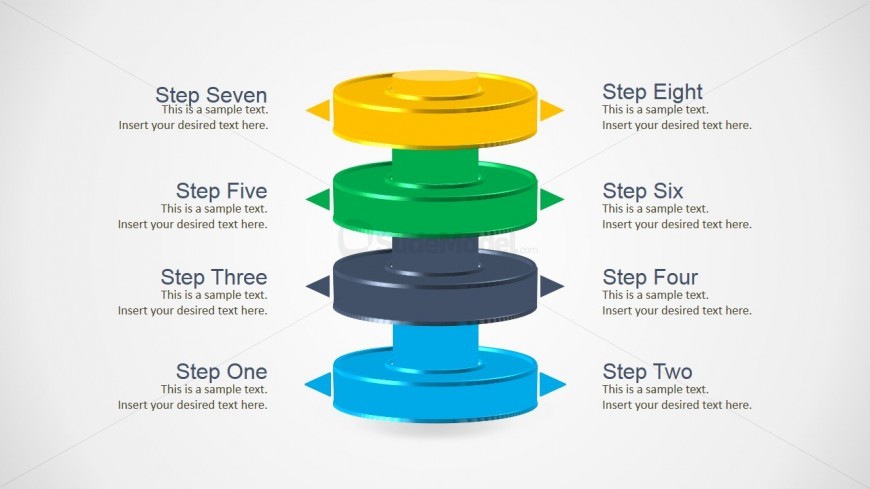PowerPoint Diagram of Four Multi Steps Cylinders