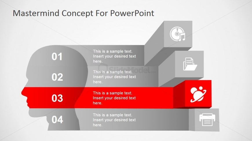 Four Steps Diagram with Head Silhouette and PowerPoint Icons