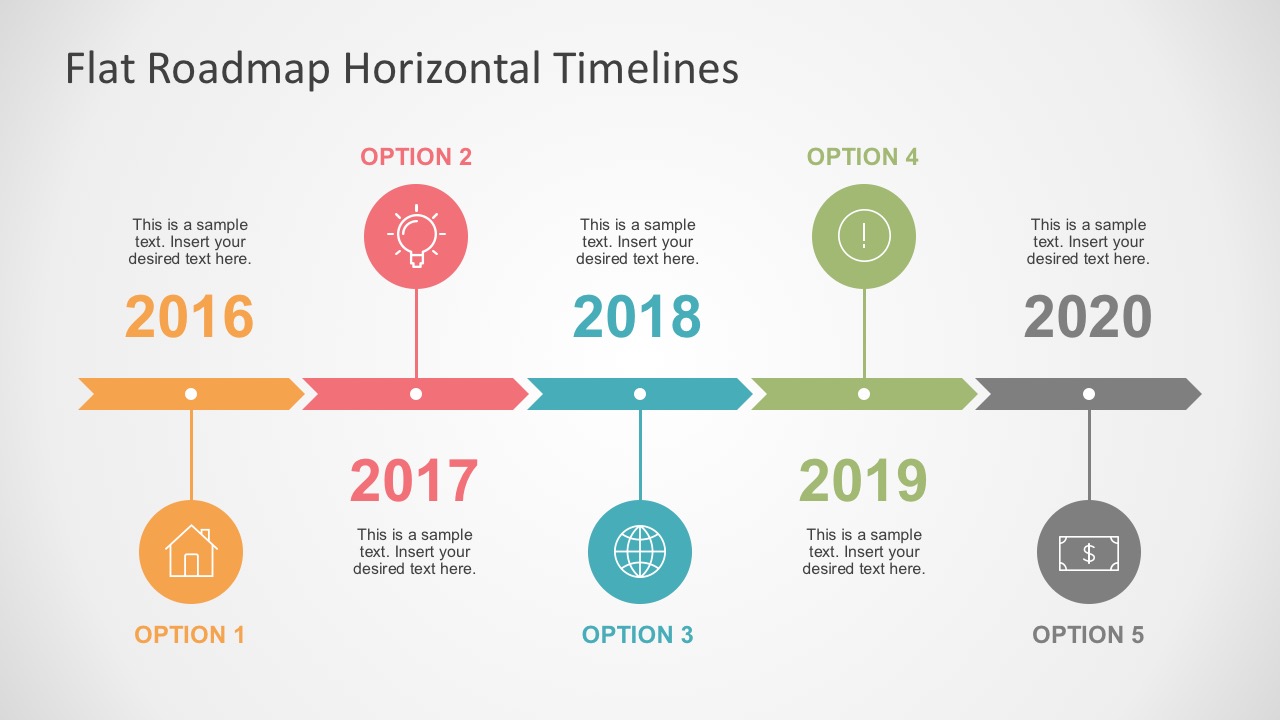 Flat Roadmap Horizontal Timelines for PowerPoint