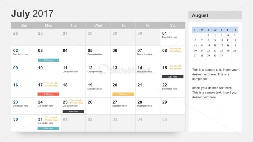 July 2017 Calendar PowerPoint Slides