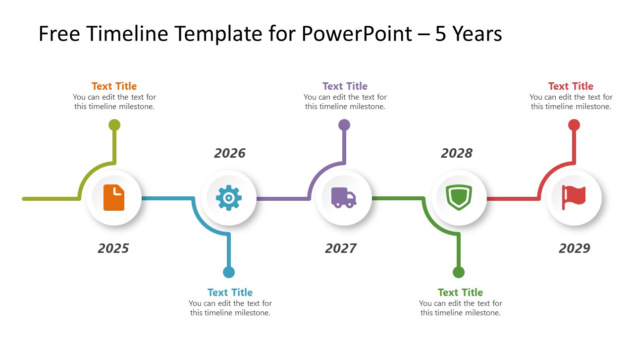 Free Template of Timeline Diagram with 5 Years Milestone