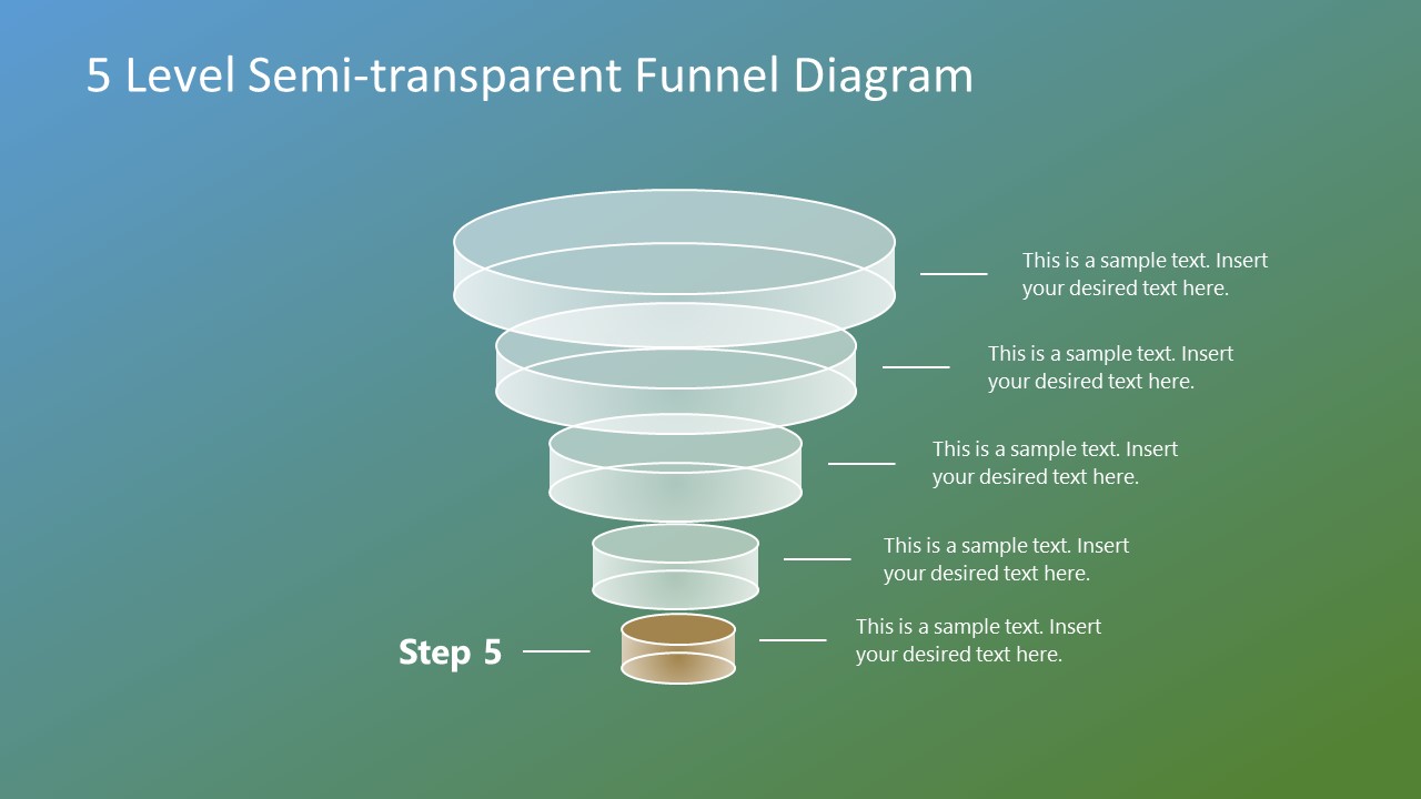 Semi-Transparent 5 PowerPoint Funnel Diagram for Level Free