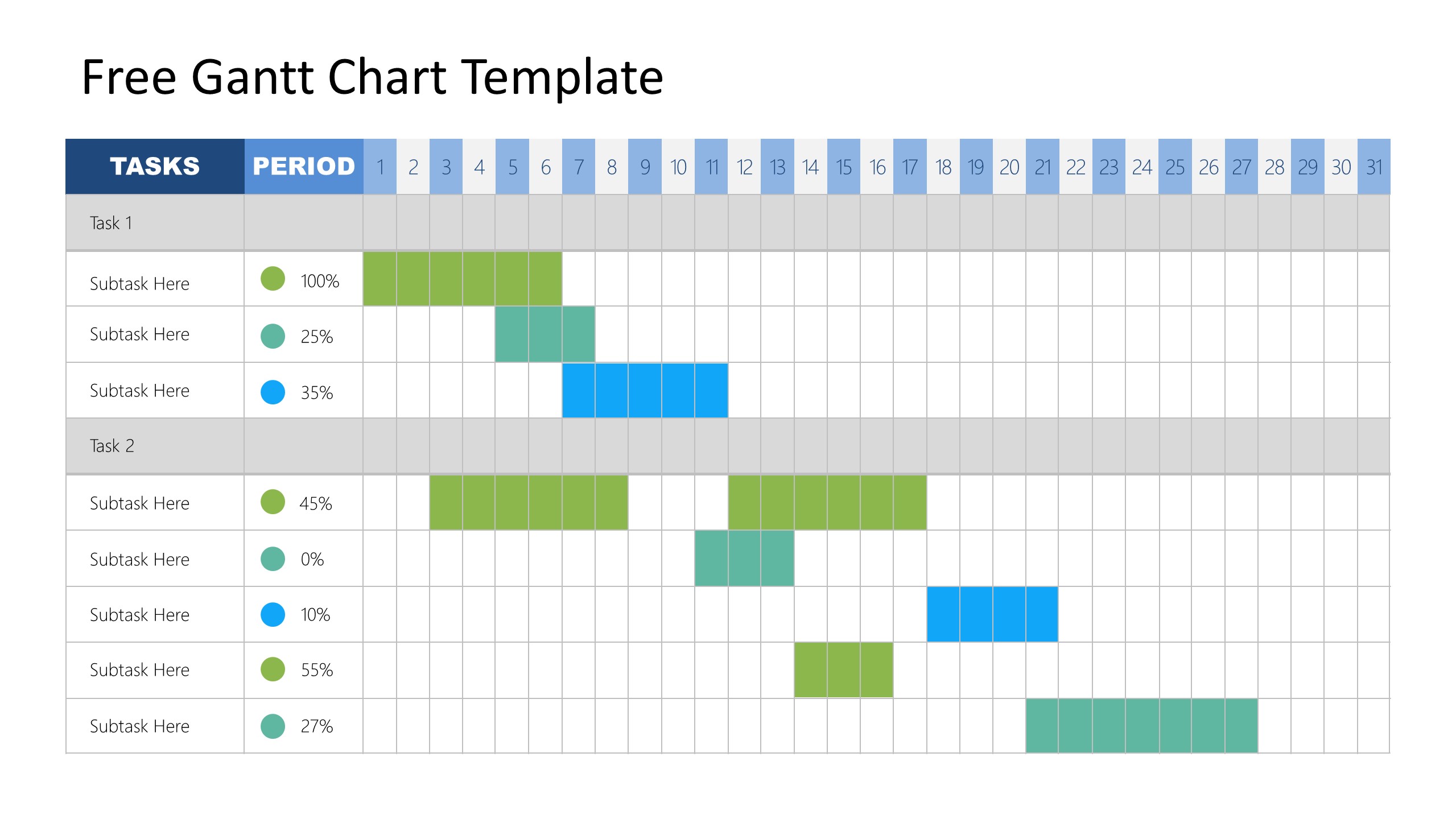 excel free gantt chart template