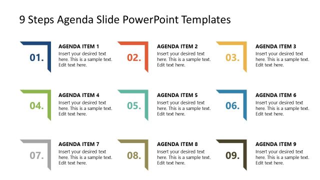 Free Agenda 9 Steps PowerPoint