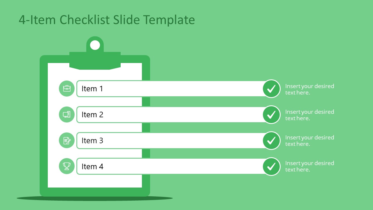PowerPoint Slide Template with Editable 4-Item Checklist