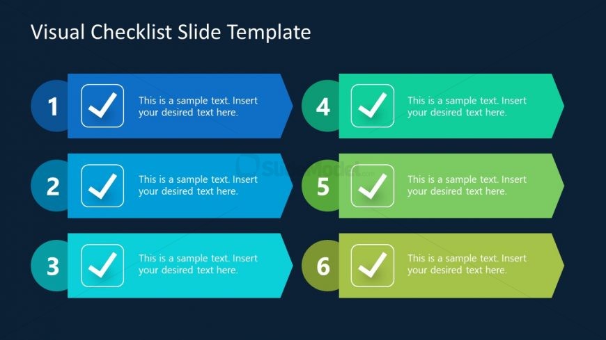 6 Points Colored Checklist Free PPT Template Slide 