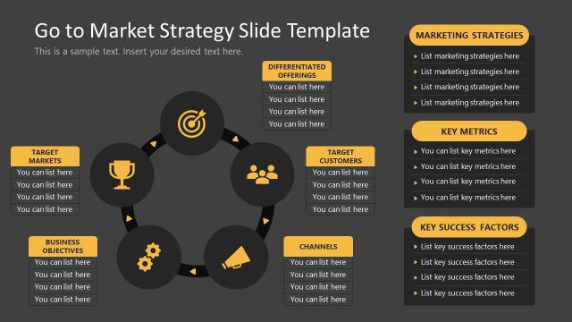 Dark Background Slide Layout for Go to Market Strategy Presentation