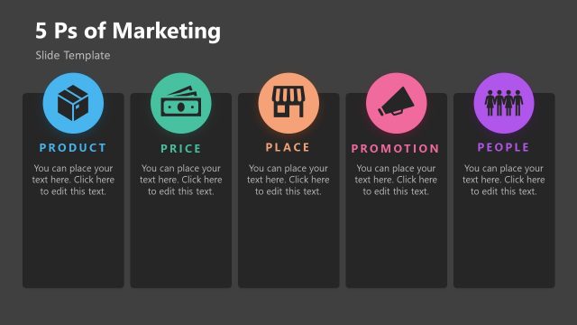 Dark Background Columns Slide for Marketing 5Ps