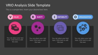 PPT Dark Background Circular Diagrams Slide for VRIO Analysis