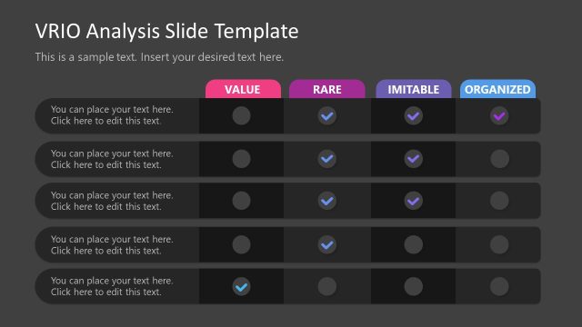 Checklist Slide Layout for VRIO Analysis Presentation