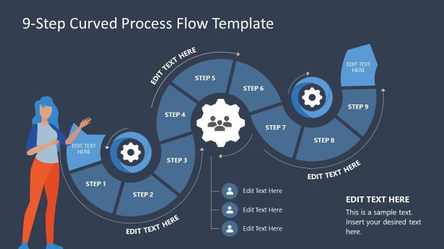Dark Background Slide with Editable Curved Process Flow Diagram